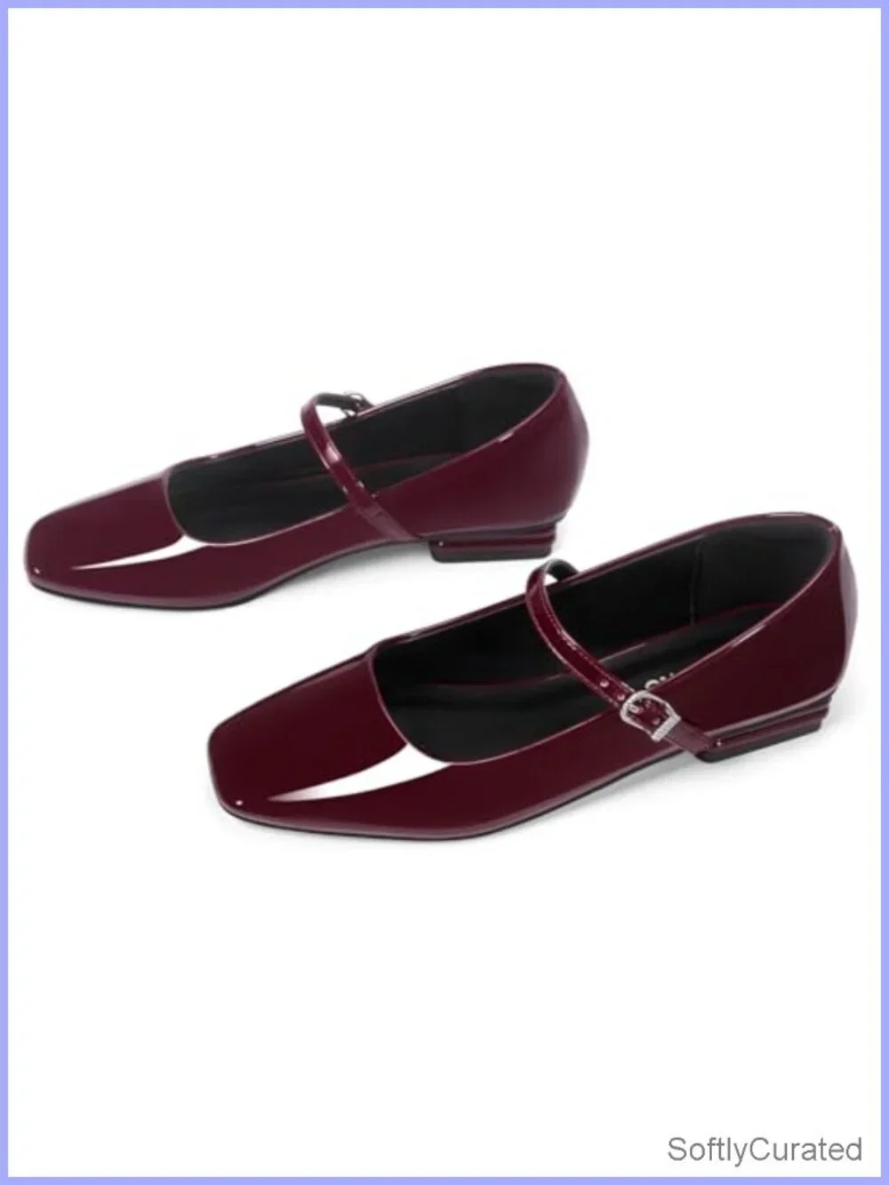 Faux Leather Mary Jane Flats Square Toe Slip On Ballet Shoes Comfortable